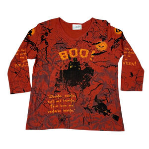 Cactus Bay Womens Size M 3/4 Sleeve Boo! Halloween All Over Print Shirt